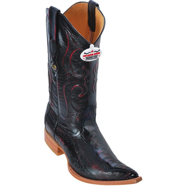 Los Altos Boots Mens #950518 3X Toe | Genuine Ostrich Leg Leather Boots | Color Black Cherry