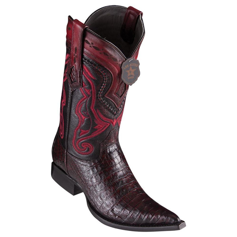 Los Altos Boots Mens #9538218 3X Toe | Genuine Caiman Belly Leather Boots | Color Black Cherry