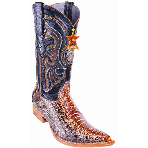 Los Altos Boots Mens #950588 3X Toe | Genuine Ostrich Leg Leather Boots | Color Rustic Cognac