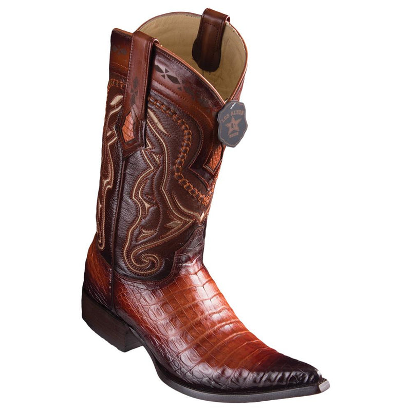 Los Altos Boots Mens #9538257 3X Toe | Genuine Caiman Belly Leather Boots | Color Faded Cognac