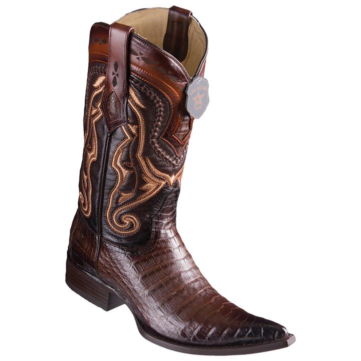 Los Altos Boots Mens #9538216 3X Toe | Genuine Caiman Belly Leather Boots | Color Faded Brown