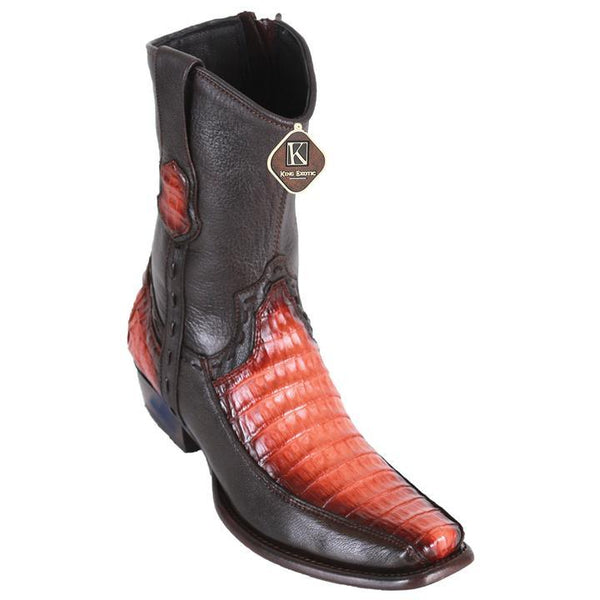 Men's King Exotic Caiman Belly Boots With Deer Dubai Toe Handmade Faded Cognac (479BF8257)
