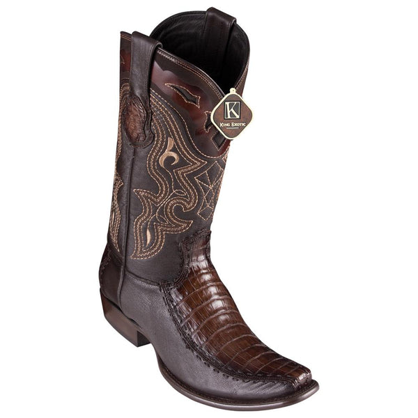 Men's King Exotic Caiman Belly Boots With Deer Dubai Toe Handcrafted Faded Brown (479F8216)