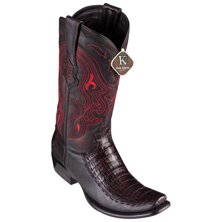 Men's King Exotic Caiman Belly Boots With Deer Dubai Toe Handcrafted Black Cherry (479F8218)