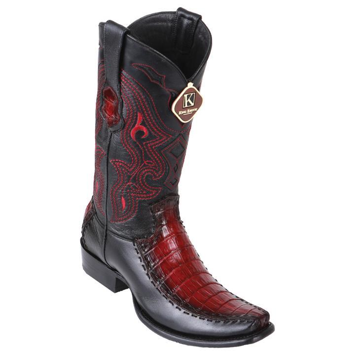 Men's King Exotic Caiman Belly Boots With Deer Dubai Toe Handcrafted Faded Burgundy (479F8243)