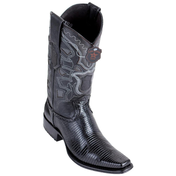 Los Altos Boots Mens #760605 European Square Toe | Genuine Lizard Leather Boots | Color Black