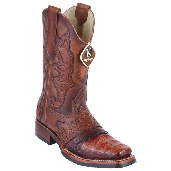 Men's King Exotic Caiman Belly Boots With Saddle Vamp Handmade Cognac(48118203)