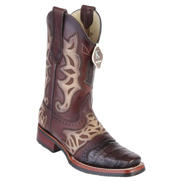 Men's King Exotic Caiman Belly Boots With Saddle Vamp Handmade Burnished Brown  (48118207)