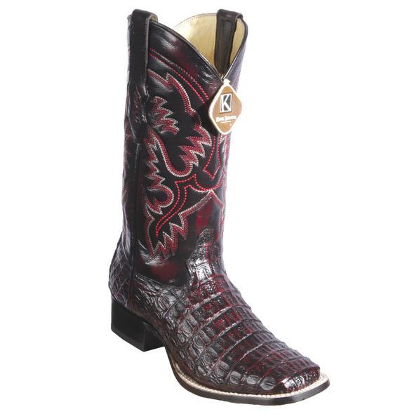 Men's King Exotic Wide Square Toe Caiman Boots Handmade Black Cherry (48221718)