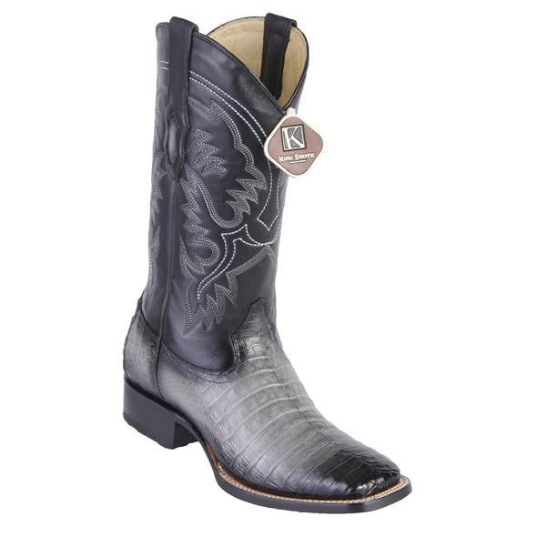 Men's King Exotic Wide Square Toe Caiman Belly Boots Handcrafted Burnished Gray (48228238)