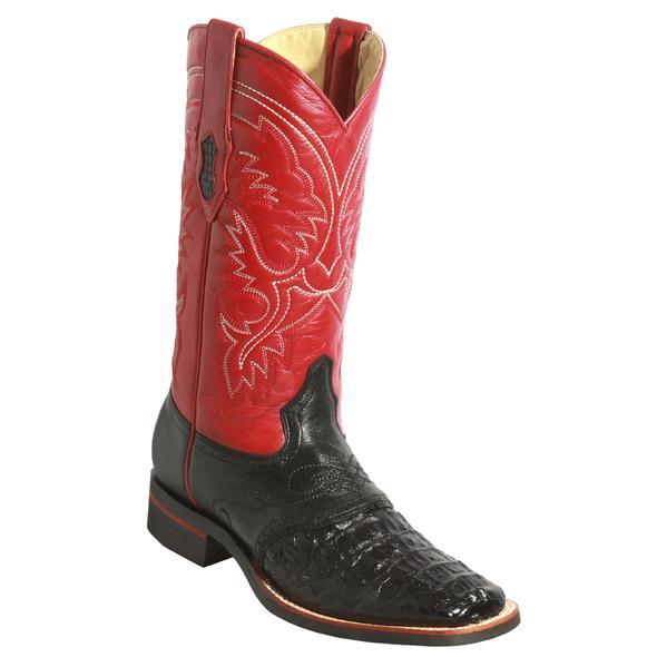 Men's King Exotic Caiman Square Toe Boots With Saddle Black (48231705)