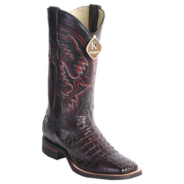 Men's King Exotic Square Toe Smooth Caiman Boots Rubber Sole Black Cherry (48261718)
