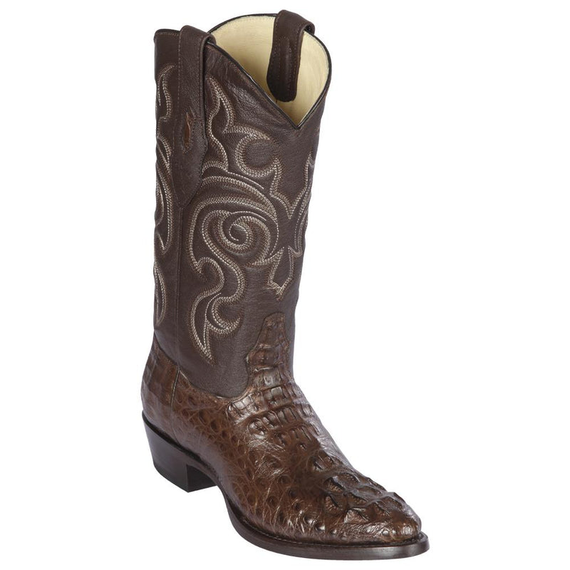 Los Altos Boots Mens #650207 Round Toe | Genuine Caiman Hornback Boots Handcrafted | Color Brown