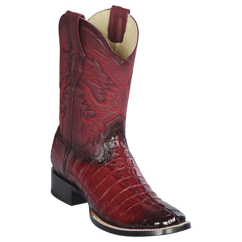 Los Altos Boots Mens #8220143 Wide Square Toe | Genuine Caiman Tail Leather Boots | Color Faded Burgundy