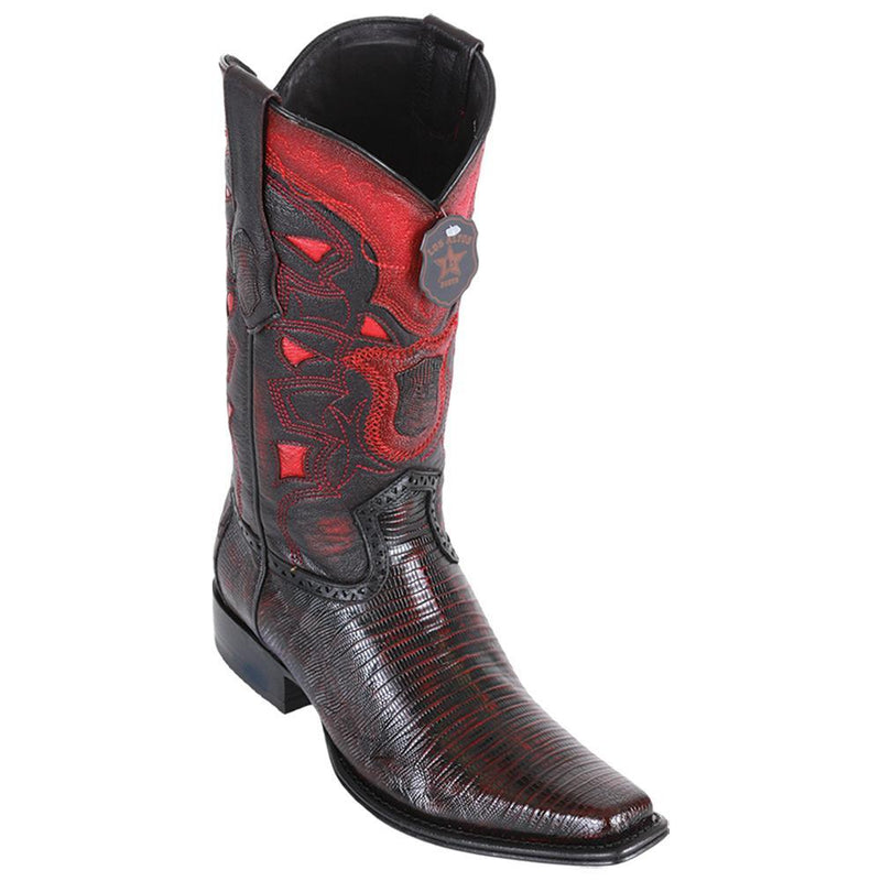 Los Altos Boots Mens #760718 European Square Toe | Genuine Teju Lizard Leather Boots | Color Black Cherry