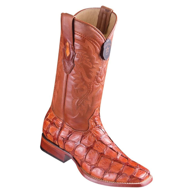 Los Altos Boots Mens #8221003 Wide Square Toe | Genuine Pirarucu Fish Boots | Color Cognac