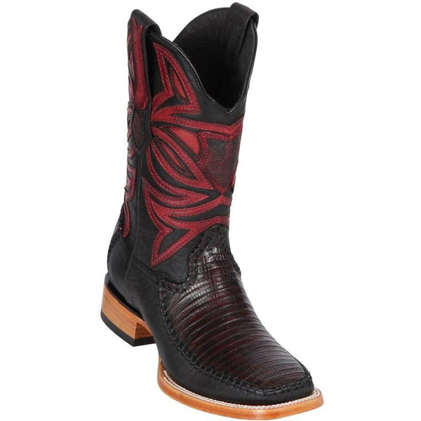 Los Altos Boots Mens #82F0718 Wide Square Toe | Genuine Teju & Deer Skin Boots | Color Black Cherry