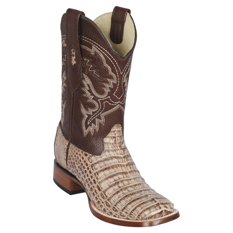 Los Altos Boots Mens #8228272 Wide Square Toe | Genuine Caiman Belly Leather Boots | Color Mocha