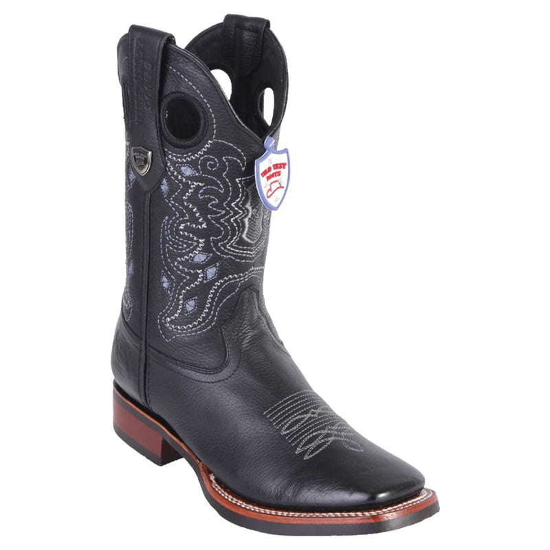 Wild West 28252705 Men's | Color Black | Men's Wild West Boots With Rubber Sole Genuine Leather Square Toe Handcrafted
