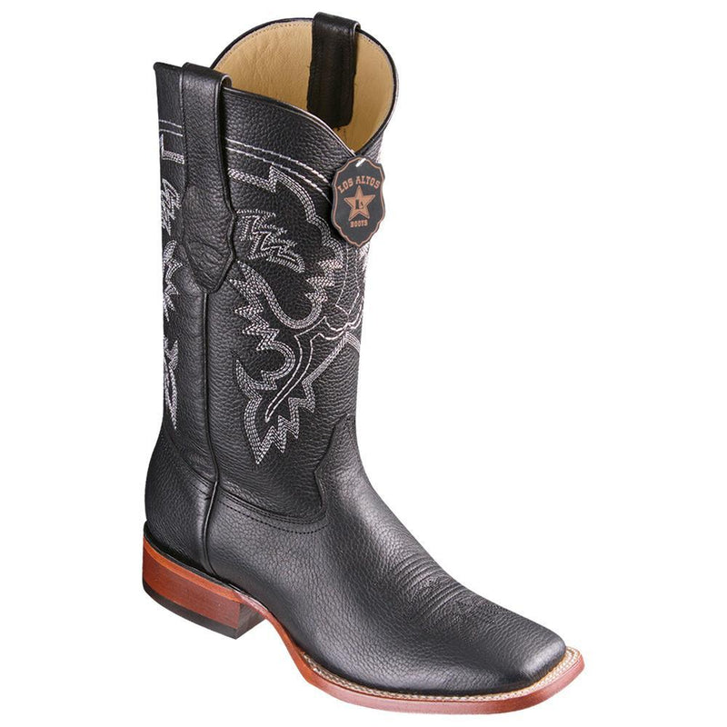 Los Altos Boots Mens #8222705 Wide Square Toe | Genuine Grisly Leather Boots | Color Black