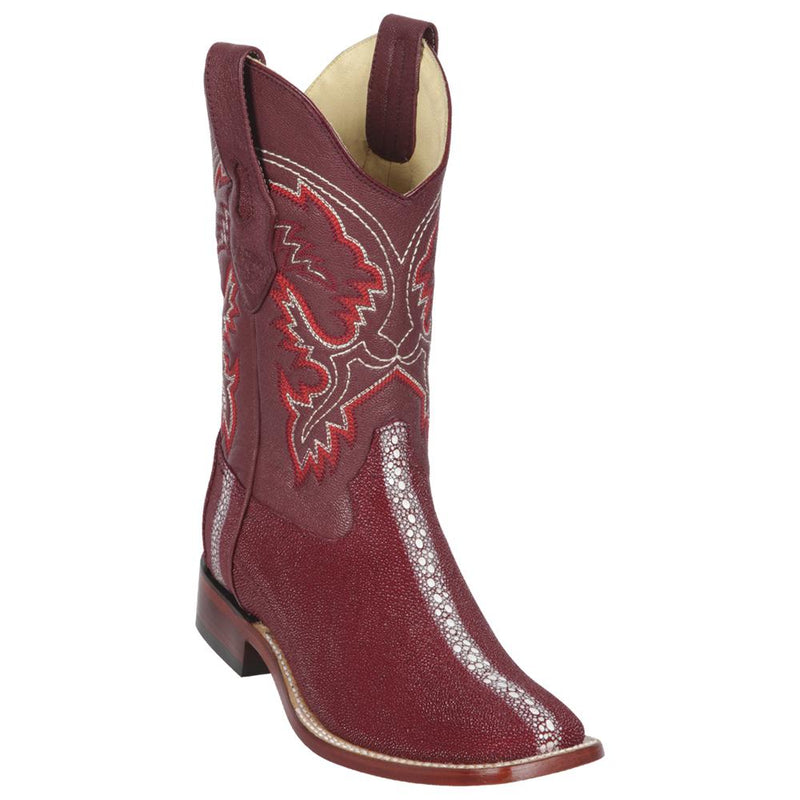 Los Altos Boots Mens #8221106 Wide Square Toe | Genuine Stingray Rowstone Leather Boots | Color Burgundy
