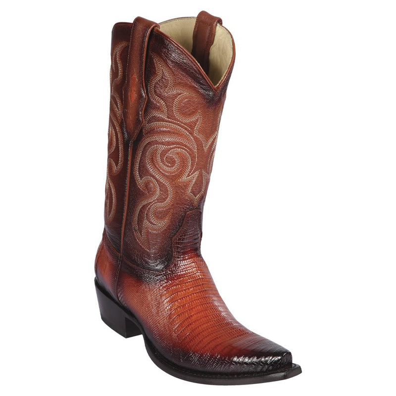 Los Altos Boots Mens #940757 Snip Toe | Genuine Teju Lizard Boots | Color Faded Cognac