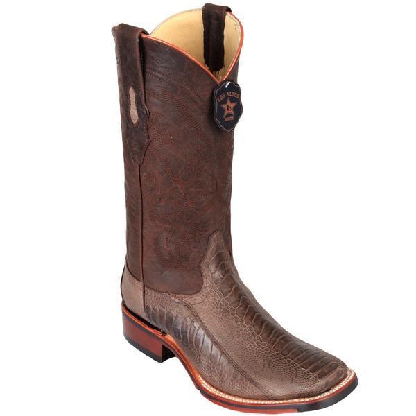 Los Altos Boots Mens #826G0507 Wide Square Toe | Genuine Ostrich  Leg Leather Boots | Color Brown | Greasy Finish