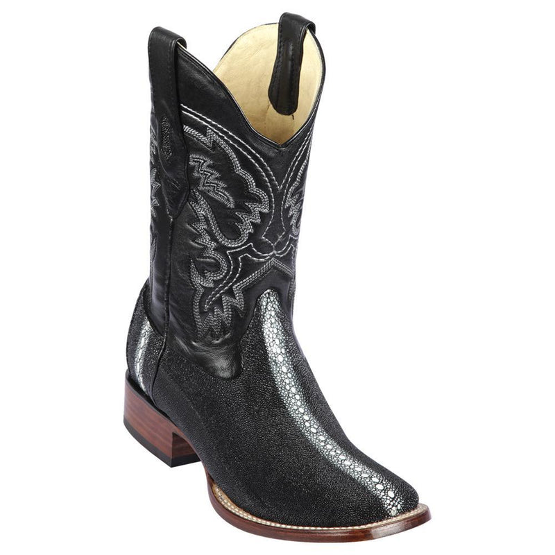 Los Altos Boots Mens #8221105 Wide Square Toe | Genuine Stingray Rowstone Leather Boots | Color Black