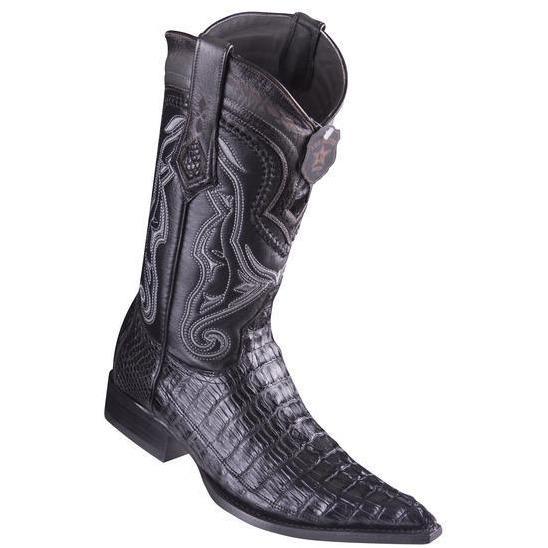 Los Altos Boots Mens #9530105 3X Toe | Genuine Caiman Belly Leather Boots | Color Black