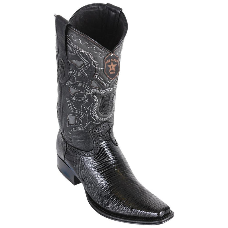 Los Altos Boots Mens #760705 European Square Toe | Genuine Teju Lizard Leather Boots | Color Black
