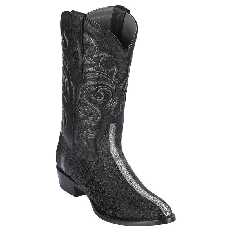Los Altos Boots Mens #651105 Round Toe | Genuine Stingray Boots Full Rowstone Handmade | Color Black