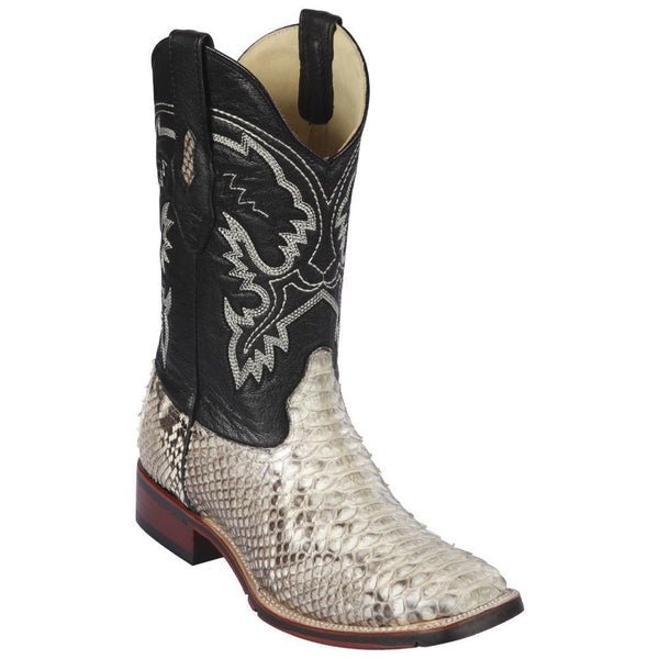Los Altos Boots Mens #8265749 Wide Square Toe | Genuine Python Skin Leather Boots | Color Natural