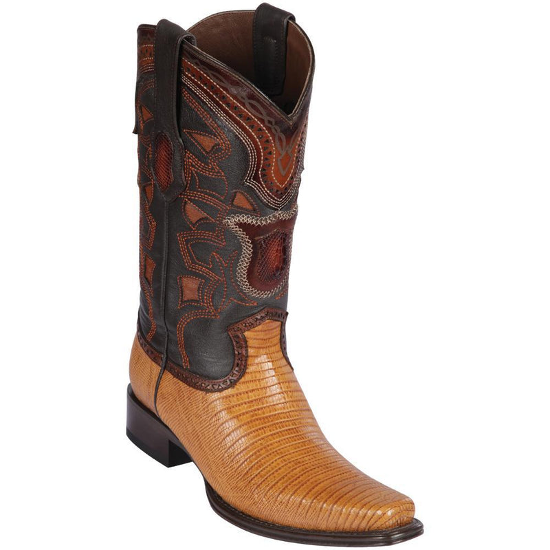 Los Altos Boots Mens #760753 European Square Toe | Genuine Teju Lizard Leather Boots | Color Antique Saddle