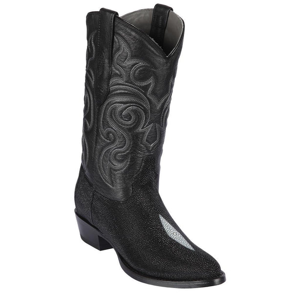 Los Altos Boots Mens #651205 Round Toe | Genuine Stingray Boots Full Single Stone Handmade | Color Black
