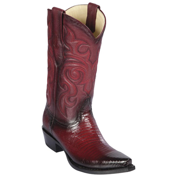 Los Altos Boots Mens #940743 Snip Toe | Genuine Teju Lizard Boots | Color Faded Burgundy