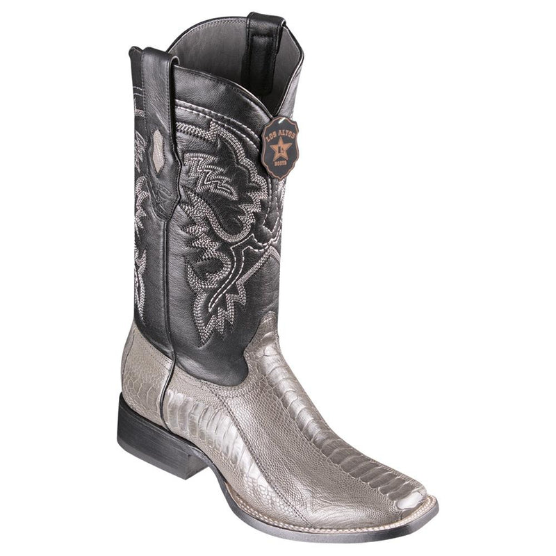 Los Altos Boots Mens #8220509 Wide Square Toe | Genuine Ostrich Leg Leather Boots | Color Gray