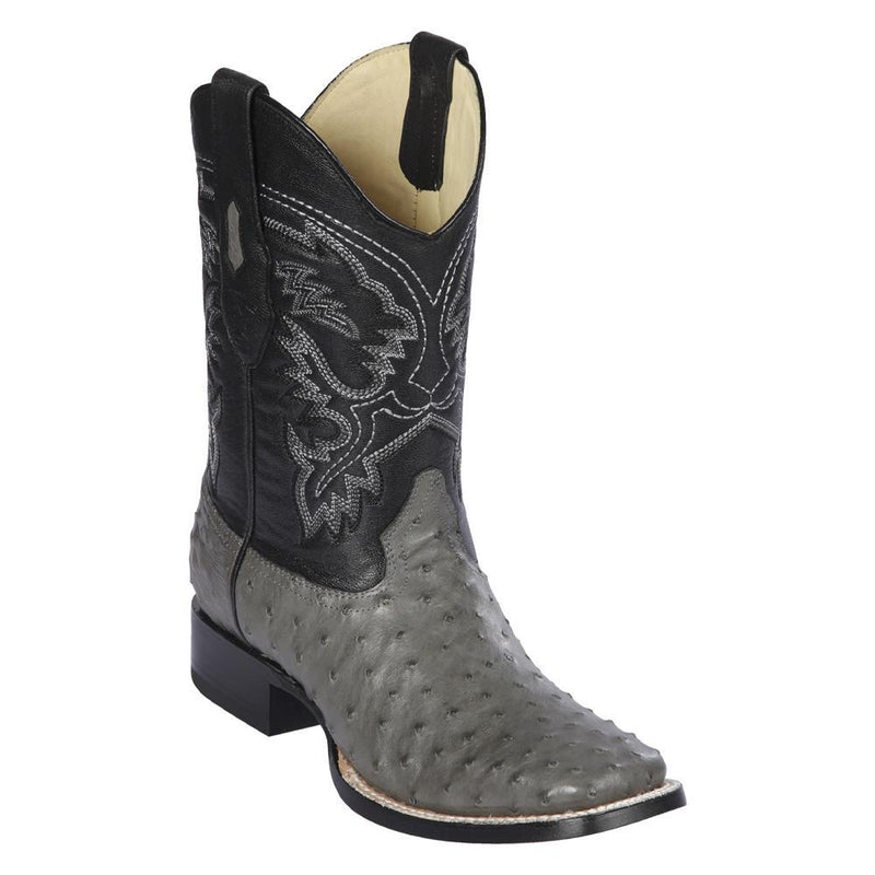 Los Altos Boots Mens #8220309 Wide Square Toe | Genuine Full Quill Ostrich Leather Boots | Color Gray