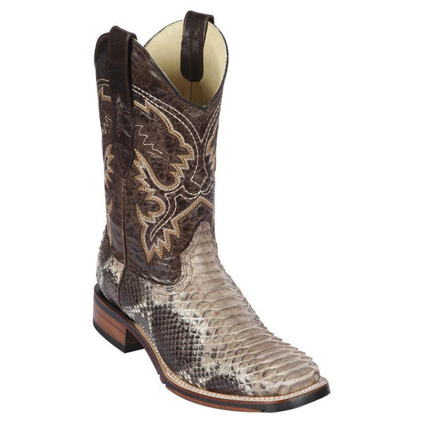 Los Altos Boots Mens #8265785 Wide Square Toe | Genuine Python Skin Leather Boots | Color Rustic Brown