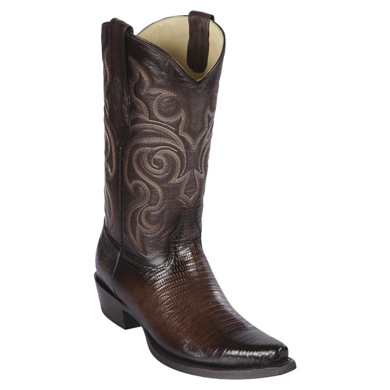 Los Altos Boots Mens #940716 Snip Toe | Genuine Teju Lizard Boots | Color Faded Brown