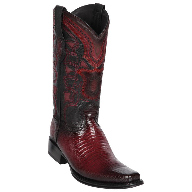 Los Altos Boots Mens #760743 European Square Toe | Genuine Teju Lizard Leather Boots | Color Faded Burgundy