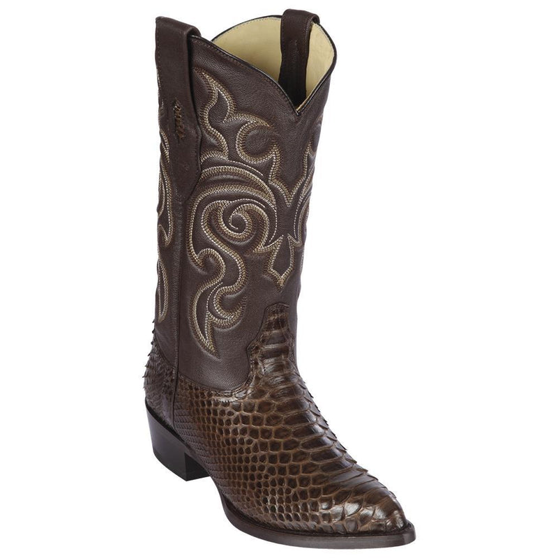 Los Altos Boots Mens #995707 J Toe | Genuine Python Snakeskin Boots | Color Brown