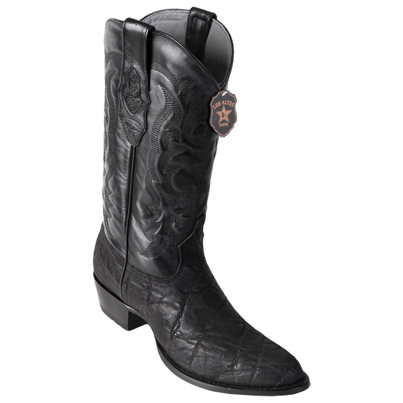 Los Altos Boots Mens #657005 Round Toe | Genuine Elephant Skin Boots Handmade | Color Black