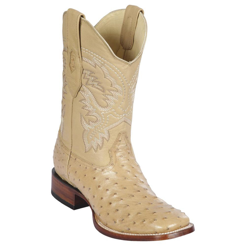 Los Altos Boots Mens #8220311 Wide Square Toe | Genuine Full Quill Ostrich Leather Boots | Color Oryx