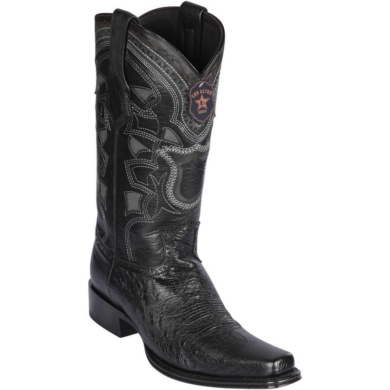 Los Altos Boots Mens #769705 European Square Toe | Genuine Smooth Ostrich Boots | Color Black