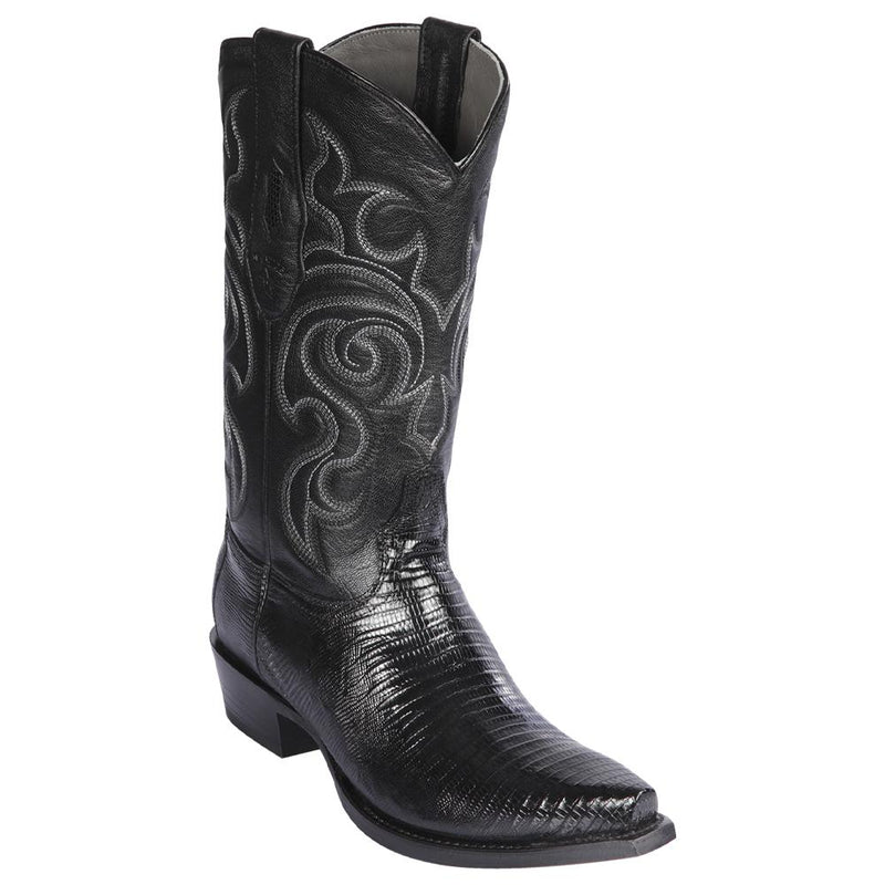 Los Altos Boots Mens #940705 Snip Toe | Genuine Teju Lizard Boots | Color Black