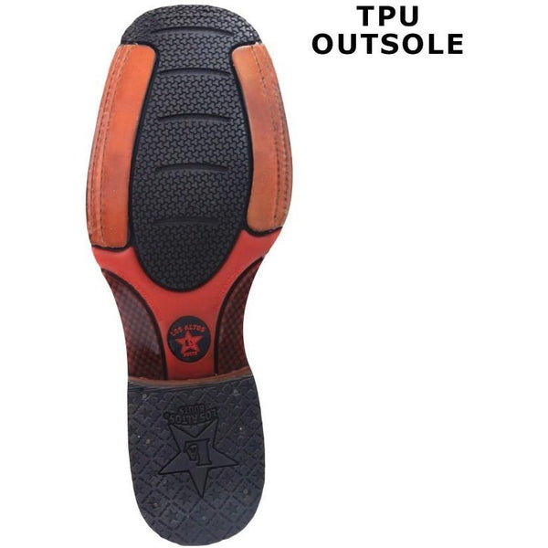 Los Altos Boots Mens #8265788 Wide Square Toe | Genuine Python Skin Leather Boots | Color Rustic Cognac