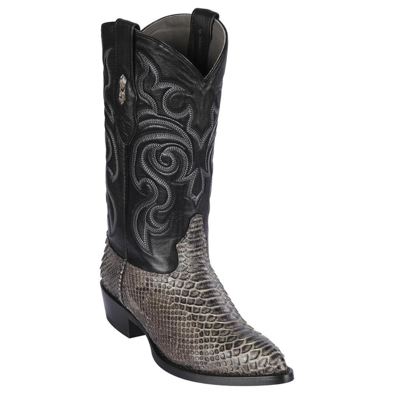 Los Altos Boots Mens #995781 J Toe | Genuine Python Snakeskin Boots | Color Rustic Black