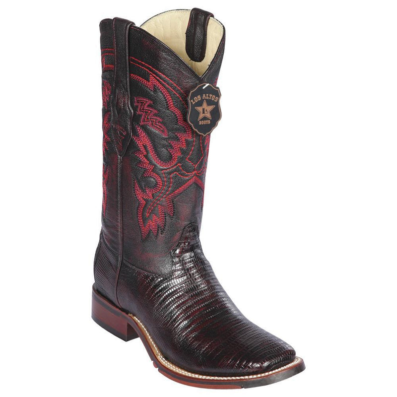 Los Altos Boots Mens #8260718 Wide Square Toe | Genuine Teju Leather Boots | Color Black Cherry