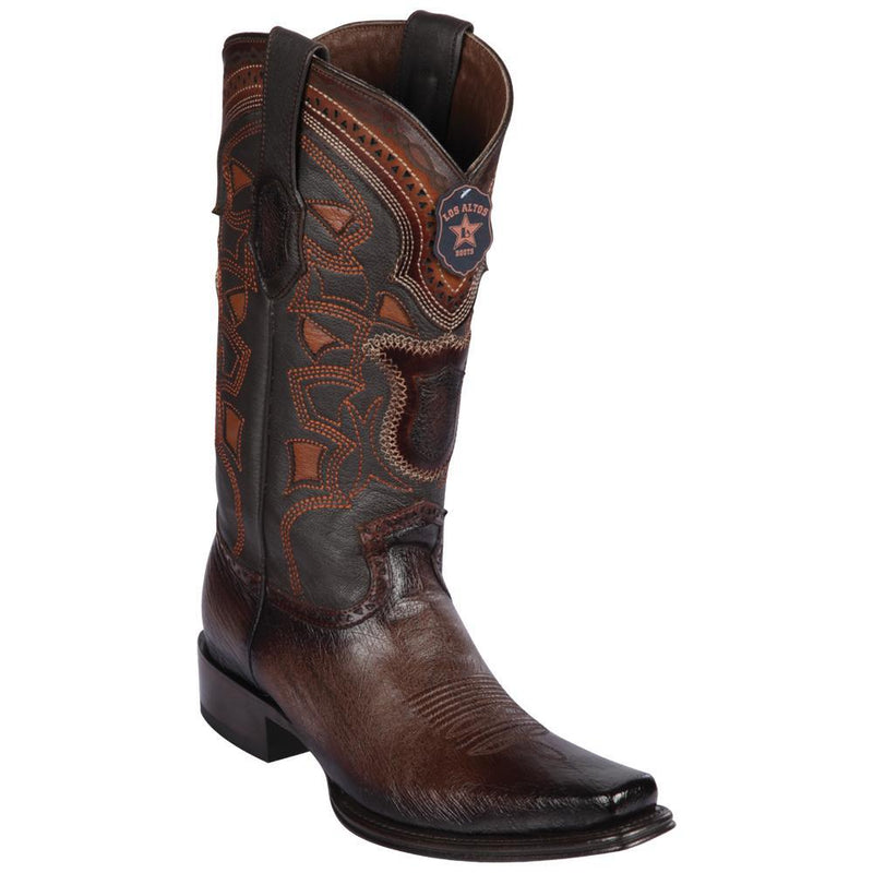 Los Altos Boots Mens #769716 European Square Toe | Genuine Smooth Ostrich Boots | Color Faded Brown