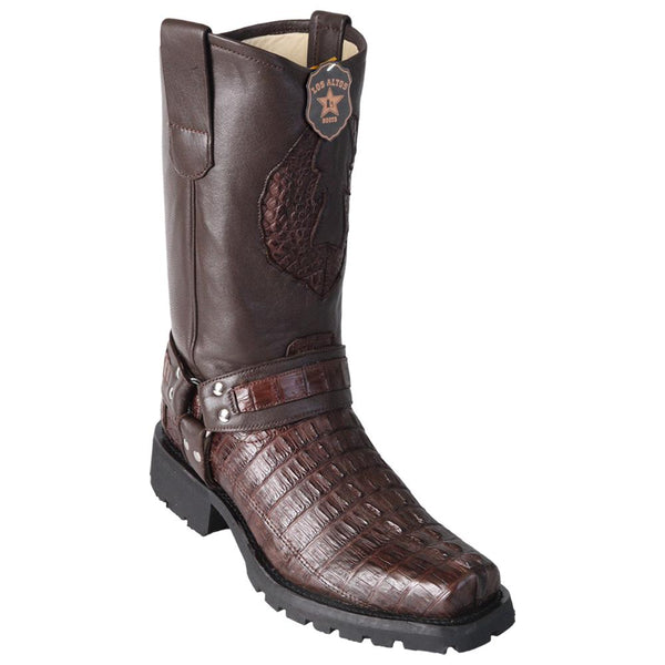 Los Altos Boots Mens #55T0107 Biker Boot | Genuine Caiman Tail Leather Boots | Color Brown